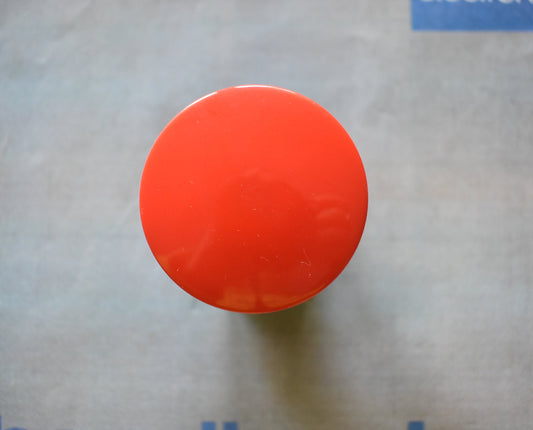 DDR NOS Robotron Druckknopf rot glänzend fuer TGL 33573, abgerundeter Betätigungsknopf mit Befestigungsring
