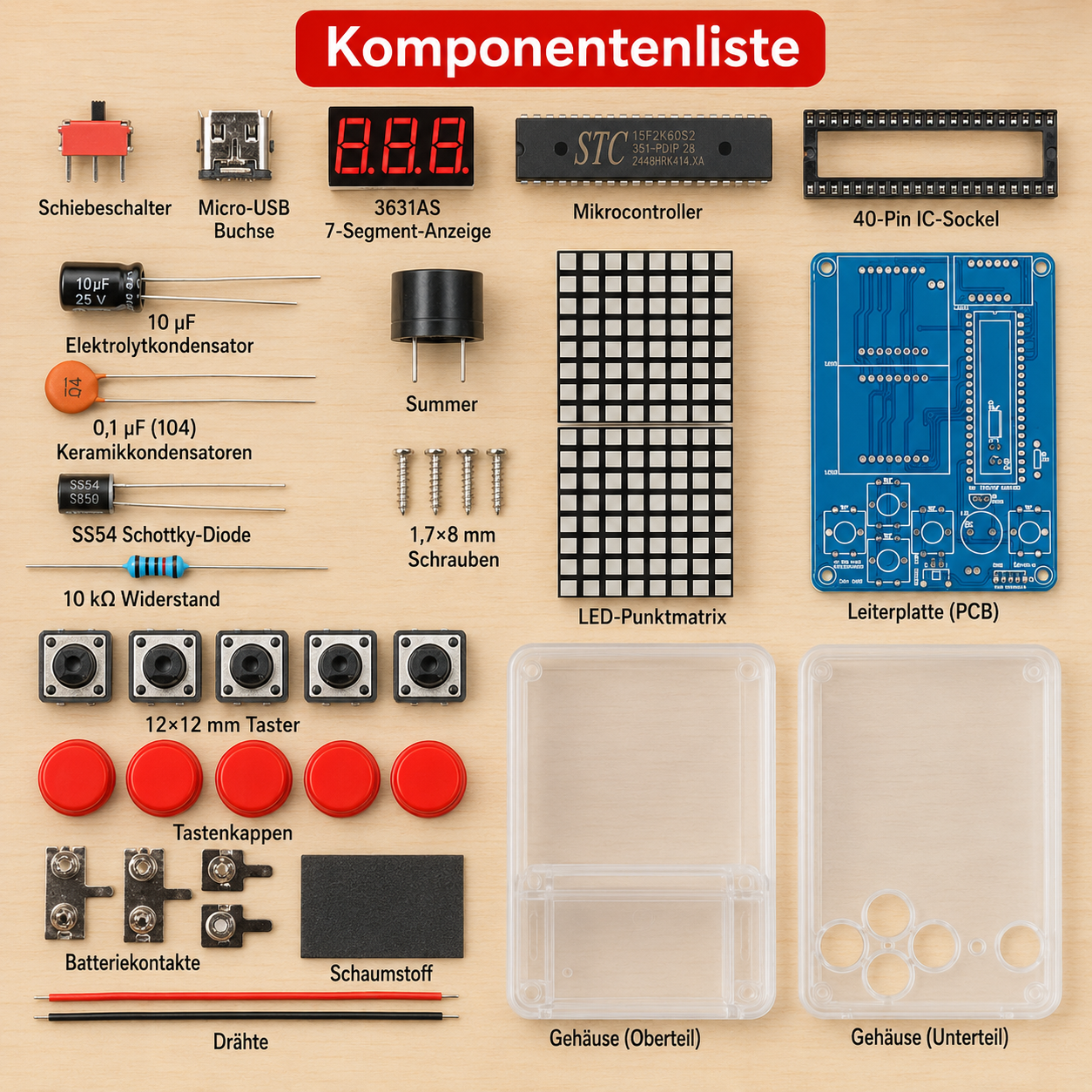 DIY Mini Retro Konsole Bausatz Inhalt