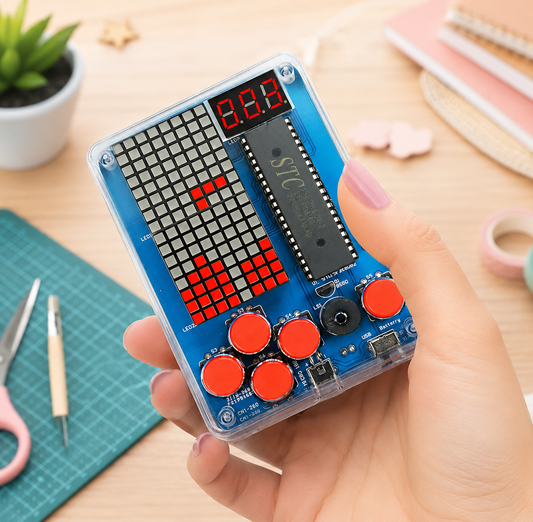 DIY Mini Retro Konsole Bausatz – 8-Bit Handheld zum Löten mit Tetris, Snake & LED-Matrix – Rot