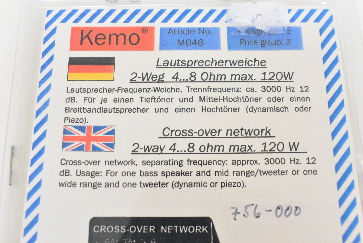 Kemo M046 2-Wege Lautsprecherweiche 4–8 Ohm 120 W 3000 Hz 12 dB Frequenzweiche