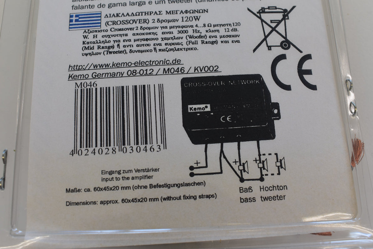 Kemo M046 2-Wege Lautsprecherweiche 4–8 Ohm 120 W 3000 Hz 12 dB Frequenzweiche