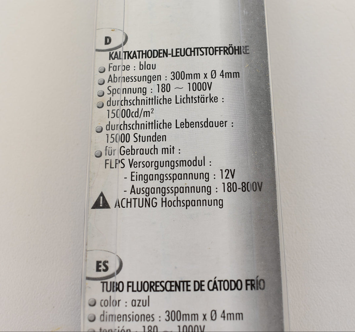 HQ Power FLPSB Kaltkathoden-Leuchtstoffröhre Blau 30 cm 12V Cold Cathode Neonröhre NOS