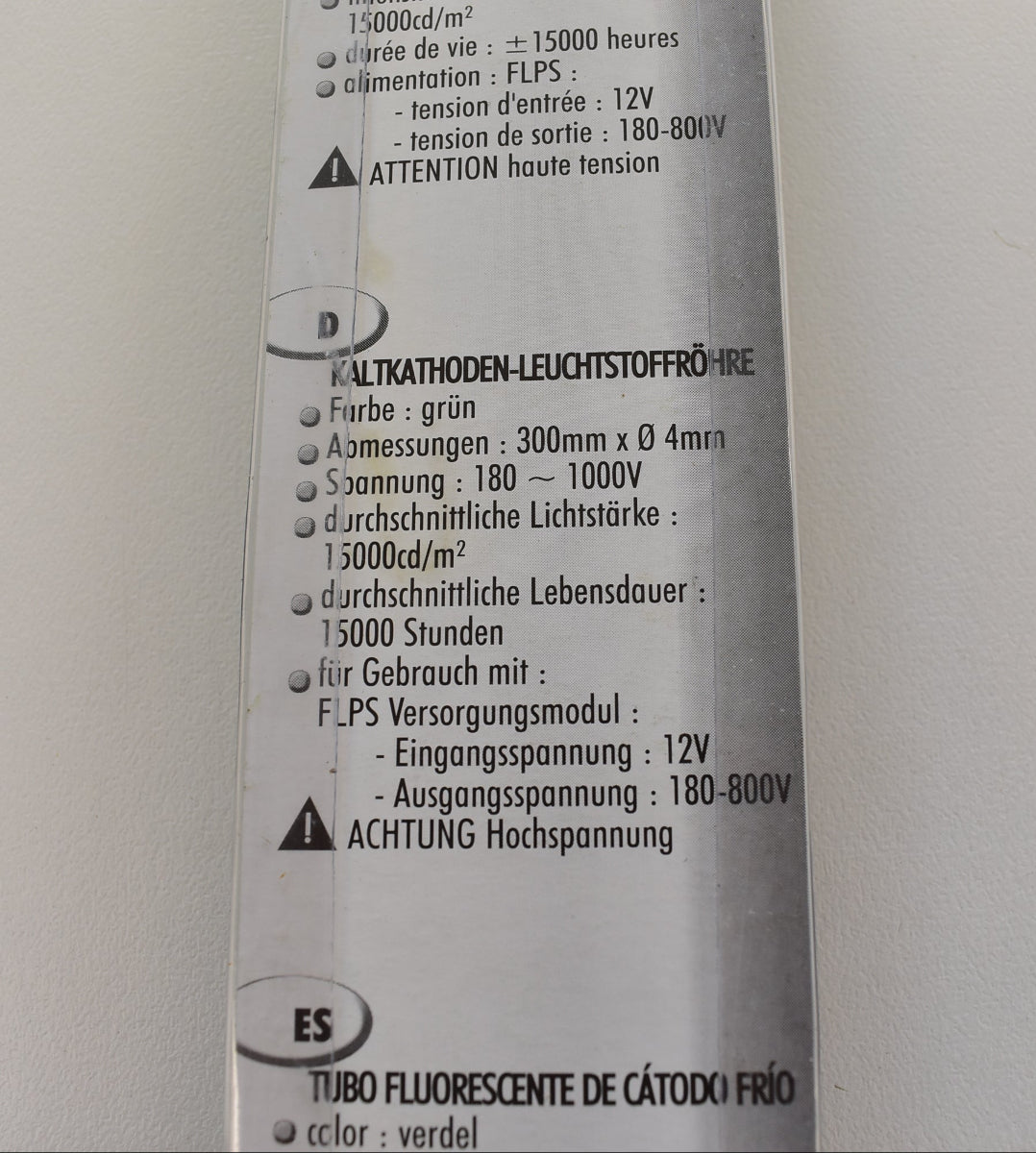 HQ Power FLPSG Kaltkathoden-Leuchtstoffröhre Gruen 30 cm 12V Cold Cathode Neonröhre NOS