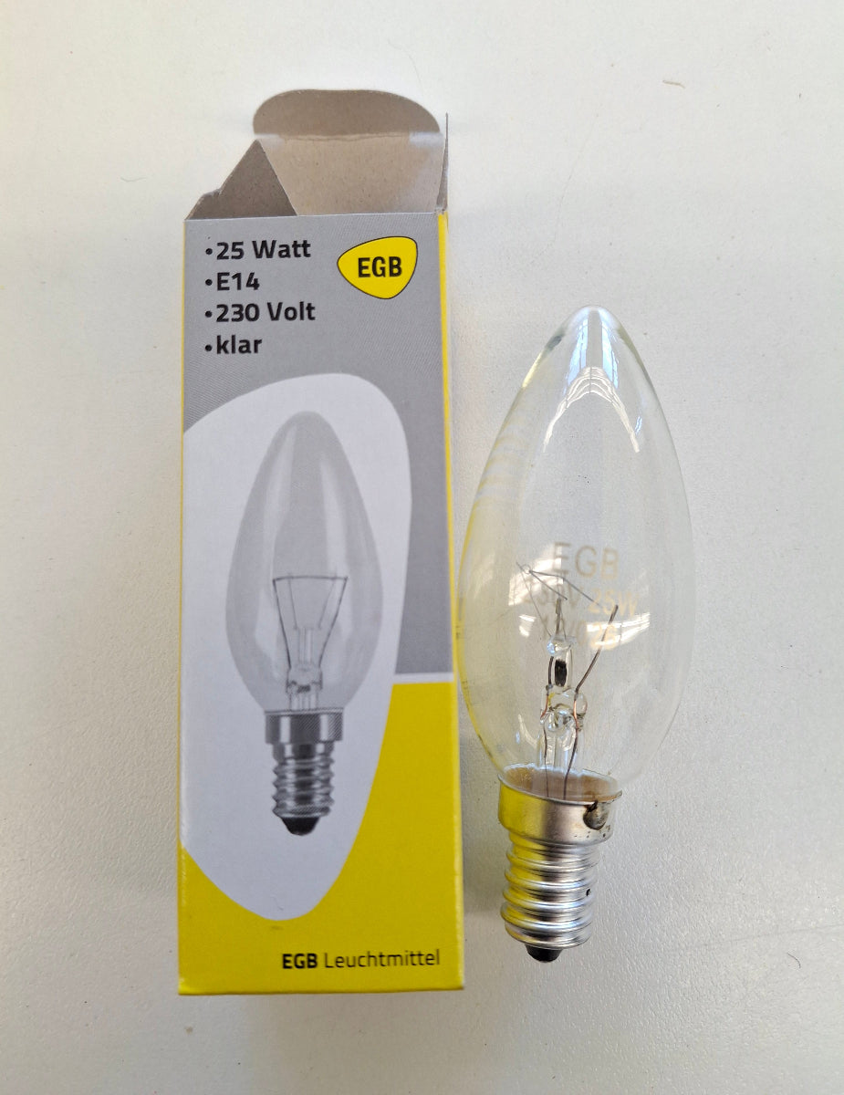 EGB Kerzenlampe 25W E14 230V klar Glühlampe Kerzenform NOS