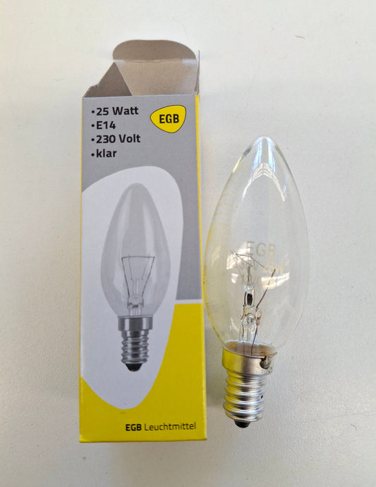 EGB Kerzenlampe 25W E14 230V klar Glühlampe Kerzenform NOS