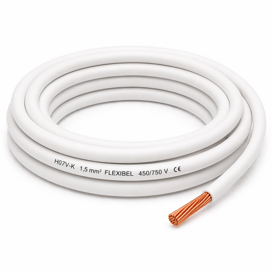 H07V-K Kabel PVC-Isolierung Litze Aderleitung Schaltlitze flexibel 1.5mm weiss