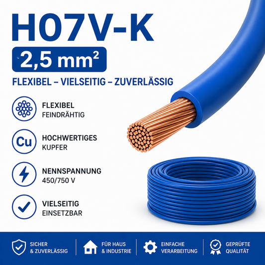 H07V-K Kabel PVC-Isolierung Litze Aderleitung Schaltlitze flexibel 2.5mm blau