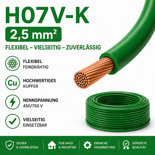 H07V-K Kabel PVC-Isolierung Litze Aderleitung Schaltlitze flexibel 2.5mm grün