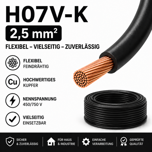 H07V-K Kabel PVC-Isolierung Litze Aderleitung Schaltlitze flexibel 2.5mm schwarz