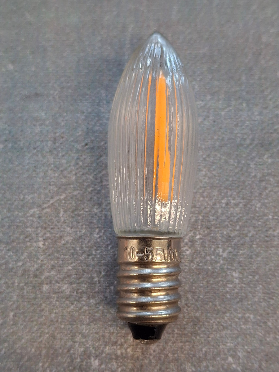 LED Filament E10 10–55V 0,2W Riffelkerze / Spitzkerze – Ersatzlampe für Weihnachtsbeleuchtung