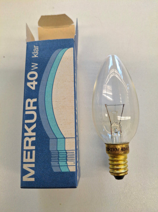 MERKUR Kerzenlampe 40W E14 220–235V klar Glühlampe NOS Vintage
