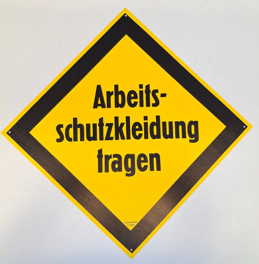 Original DDR Schild Arbeitsschutzkleidung tragen Arbeitschutz Hinweisschild Signograph Vintage Industrieschild Gelb schwarz
