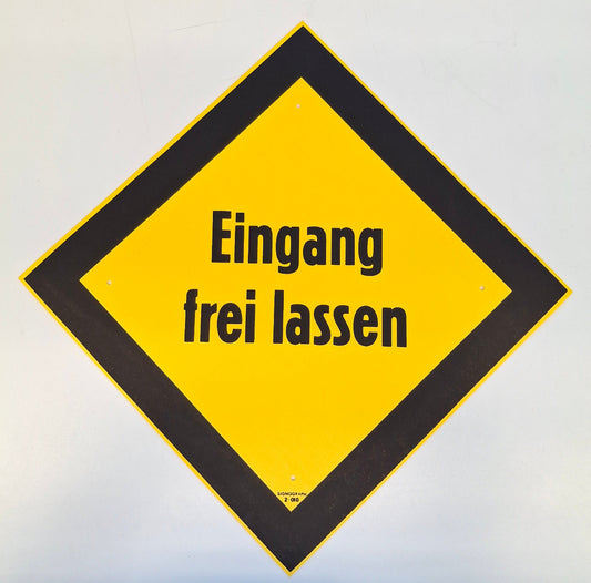 Original DDR Schild Eingang frei lassen Hinweisschild Signograph Vintage Industrieschild gelb schwarz