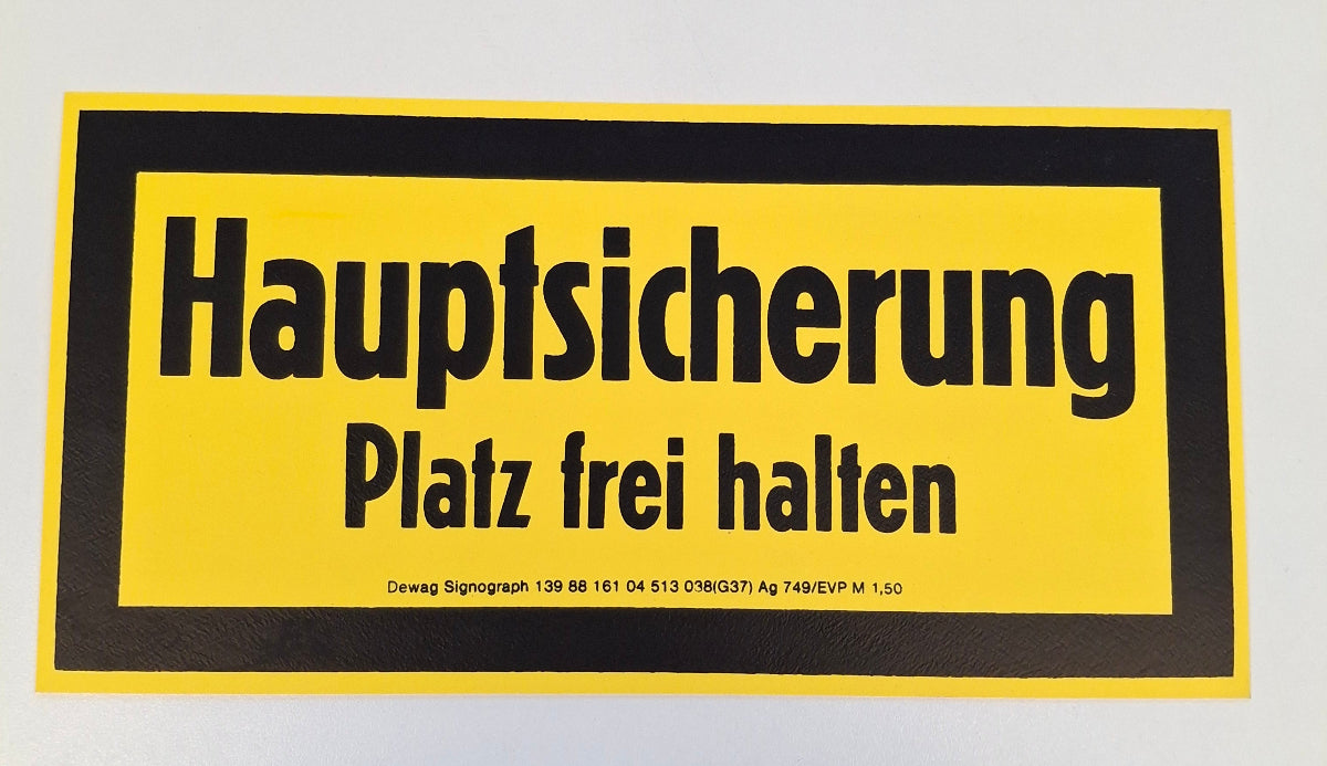 Original DDR Schild Hauptsicherung Platz frei halten Warnschild Signograph Vintage Industrieschild
