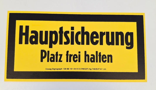 Original DDR Schild Hauptsicherung Platz frei halten Warnschild Signograph Vintage Industrieschild