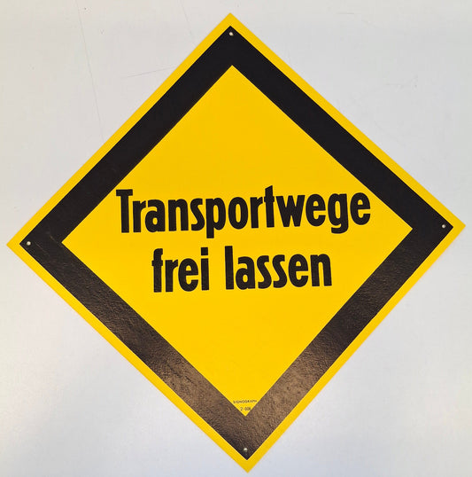 Original DDR Schild Transportwege frei lassen Hinweisschild Signograph Vintage Industrieschild Gelb schwarz