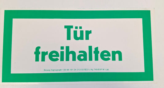 Original DDR Schild Tuer freihalten Hinweisschild Signograph Vintage Industrieschild
