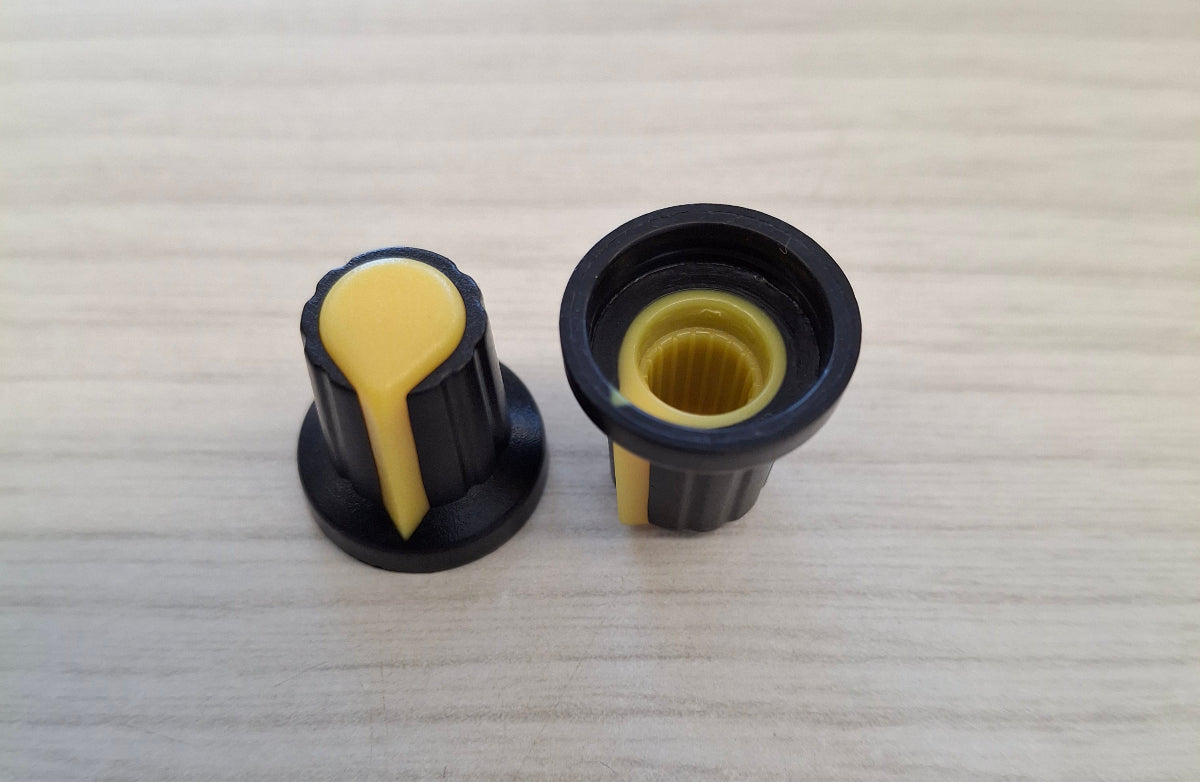 Potentiometerknopf Drehgeber Knopf Kunststoff 6mm gelb schwarz Potentiometer