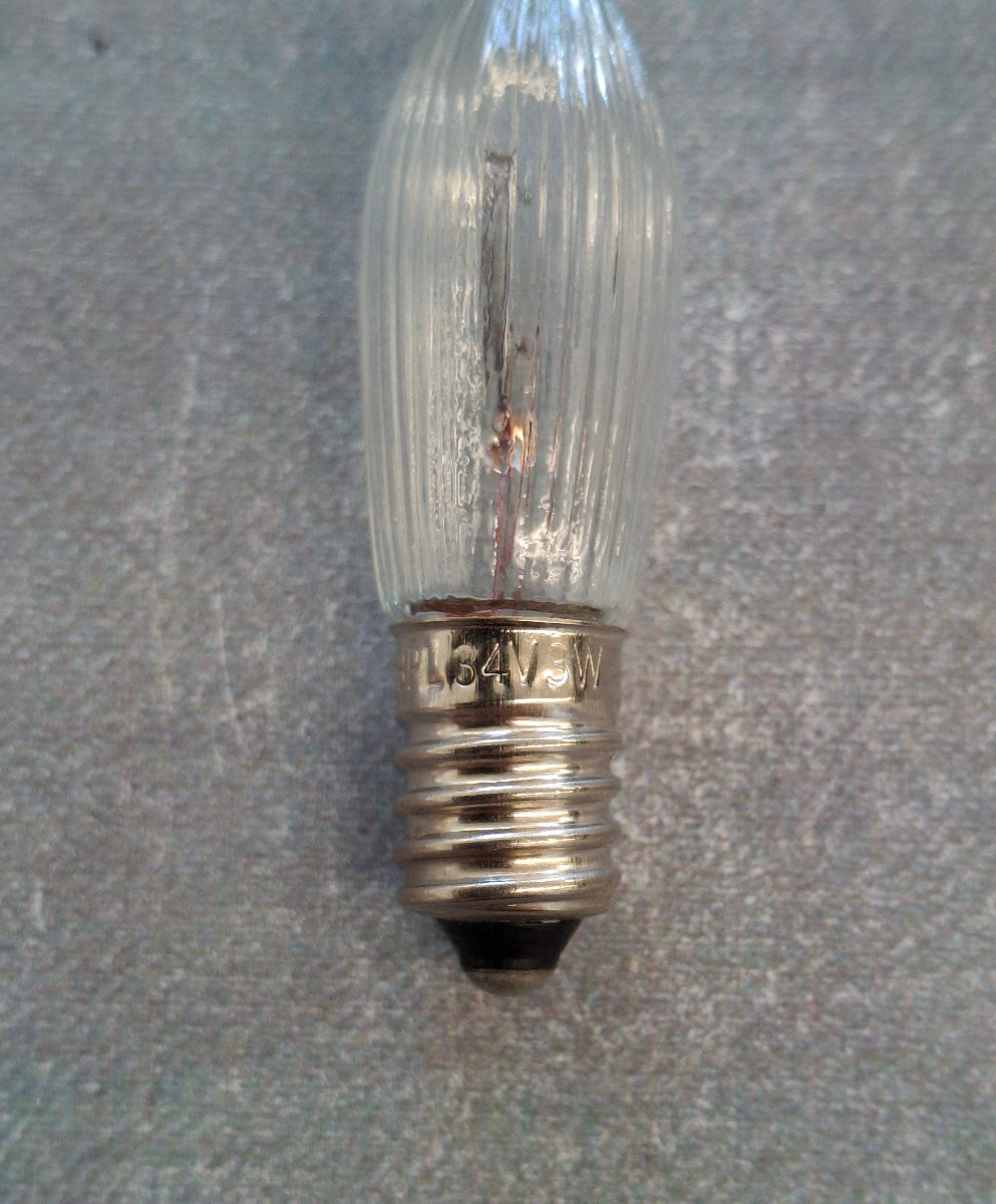 Riffelkerze / Spitzkerze 34 V 3 Watt E10 Fassung – Ersatzlampe für Weihnachtsbeleuchtung