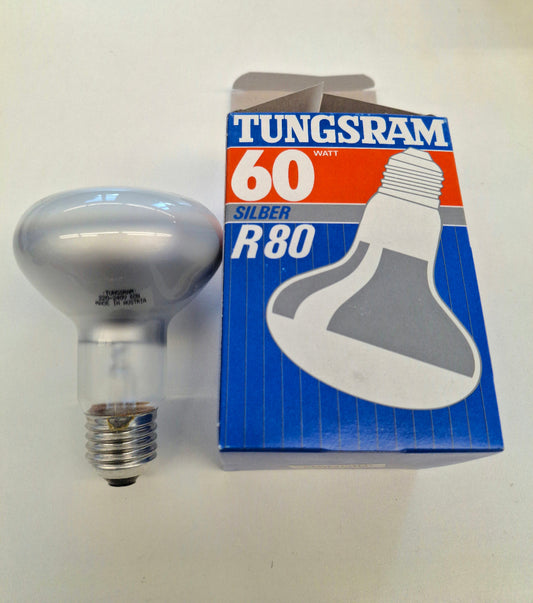 TUNGSRAM R80 Silber Reflektorlampe 60W E27 220–240V NOS 