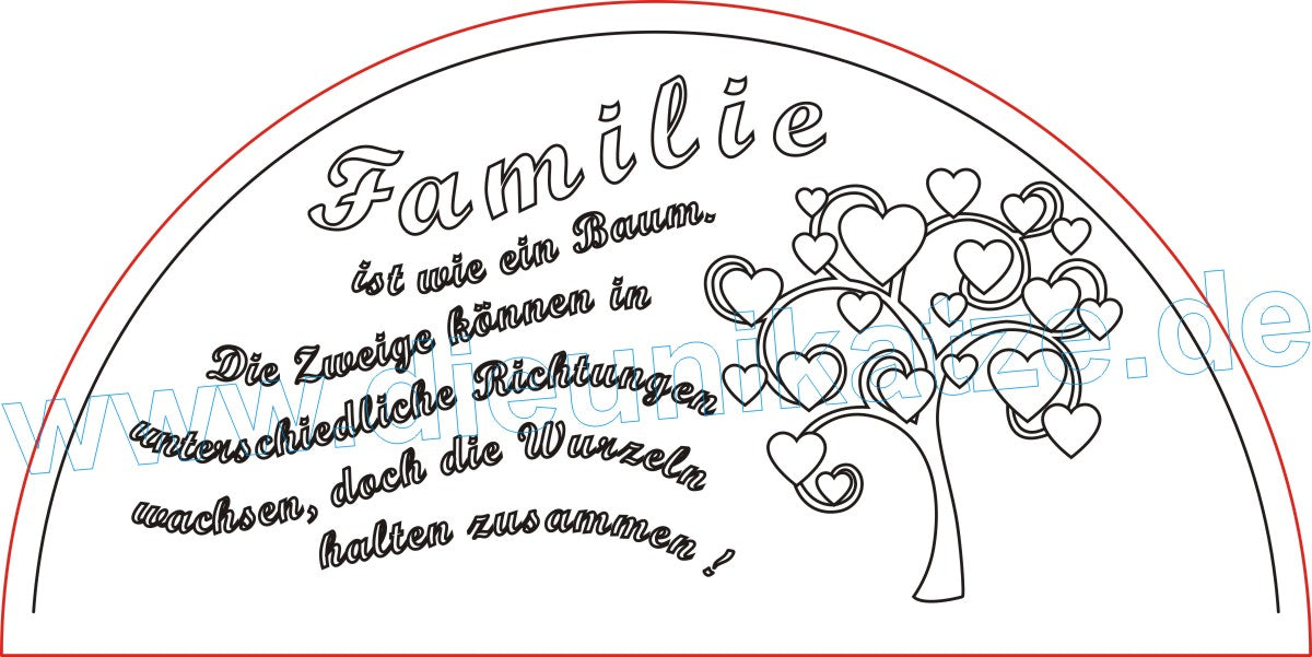 Laserdatei LED-Bogen Familie als digitaler Download im SVG- und DXF-Format mit Lebensbaum und Familienspruch für Lasercutter.