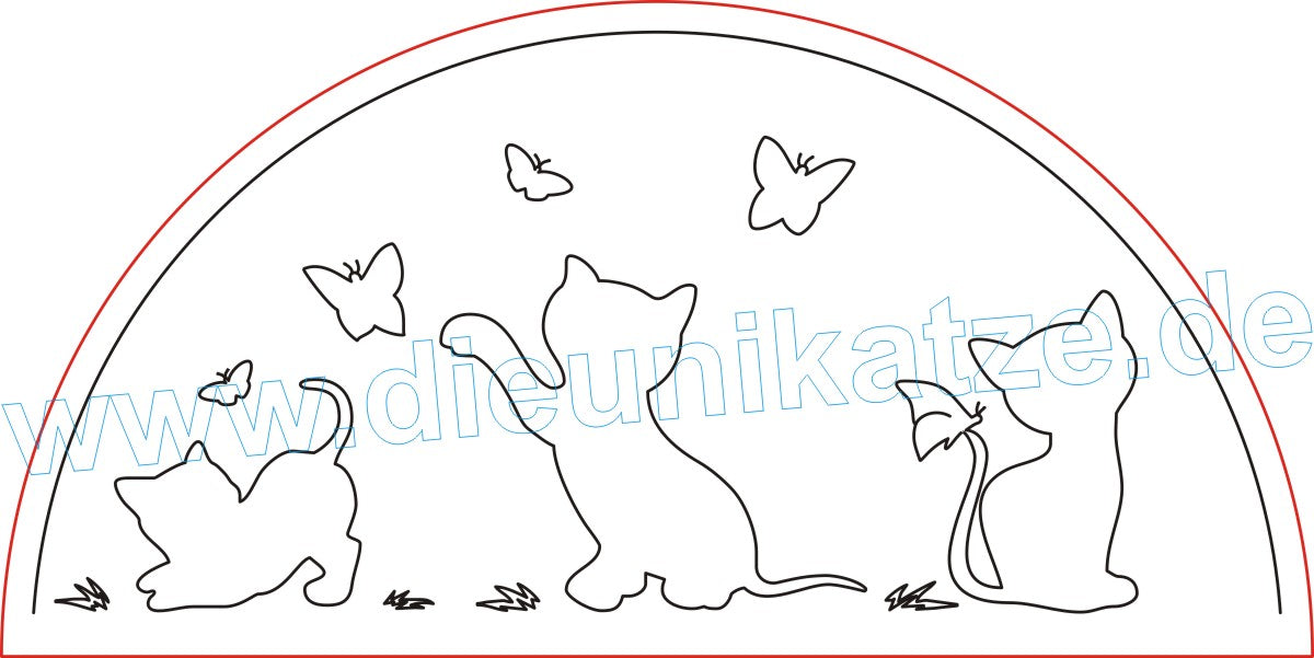 Laserdatei LED-Bogen Katzenmotiv als digitaler Download im SVG- und DXF-Format mit drei Katzen und Schmetterlingen für Lasermaschine