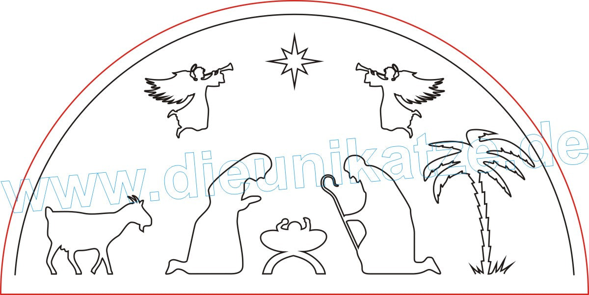 Laserdatei LED-Bogen Krippenmotiv als digitaler Download im SVG- und DXF-Format für Lasercutter.
