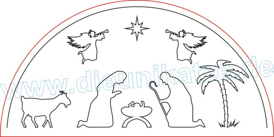 Laserdatei LED-Bogen Krippenmotiv als digitaler Download im SVG- und DXF-Format für Lasercutter.