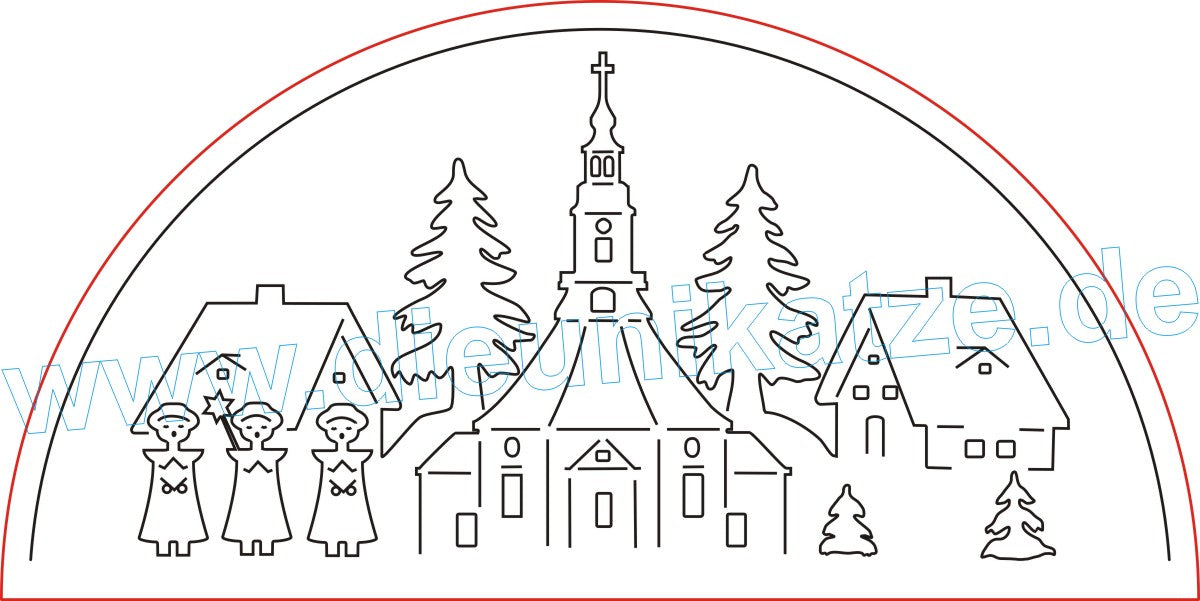 Laserdatei LED-Bogen Seiffener Kirche mit Kurrende als digitaler Download im SVG- und DXF-Format für Lasercutter.