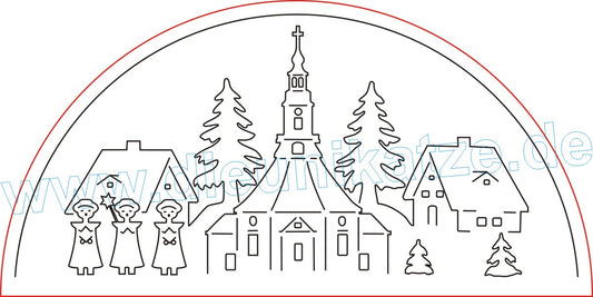 Laserdatei LED-Bogen Seiffener Kirche mit Kurrende als digitaler Download im SVG- und DXF-Format für Lasercutter.
