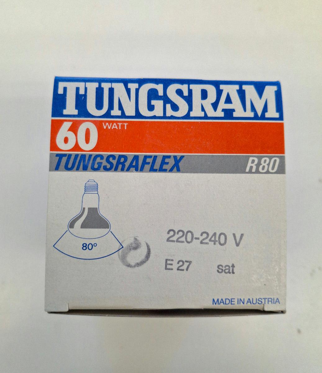 TUNGSRAM R80 Silber Reflektorlampe 60W E27 220–240V NOS Made in Austria