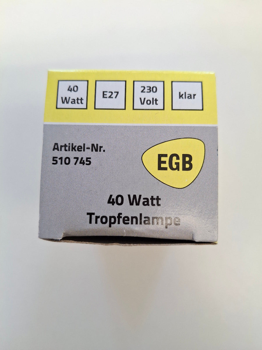 EGB Tropfenlampe 40W E27 Klar 230V Glühlampe 395 lm dimmbar