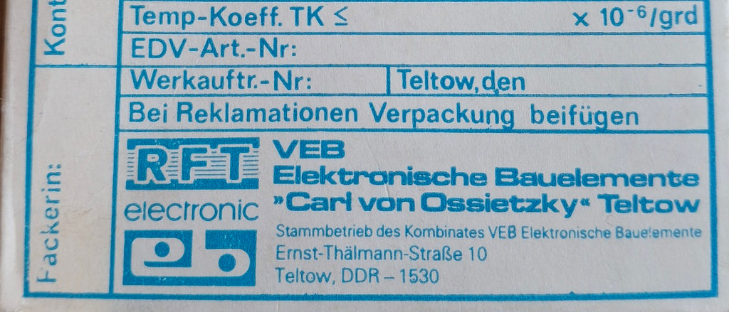 Metallschichtwiderstand RFT (DDR) – 1 Ω – 0,25 W – 2 % 1 Pack mit 5 Stück