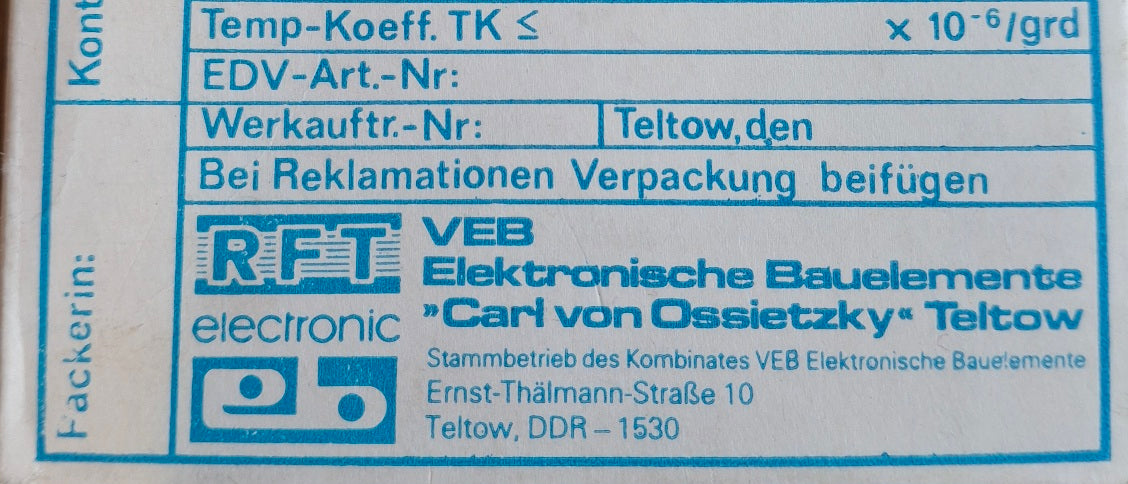 Metallschichtwiderstand RFT (DDR) – 1 Ω – 0,25 W – 2 % 1 Pack mit 5 Stück