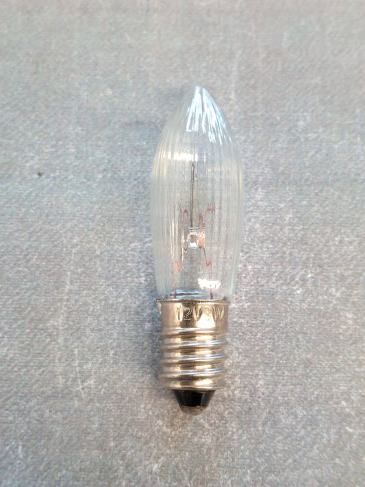 Riffelkerze / Spitzkerze 12 V 3 Watt E10 Fassung – Ersatzlampe für Weihnachtsbeleuchtung