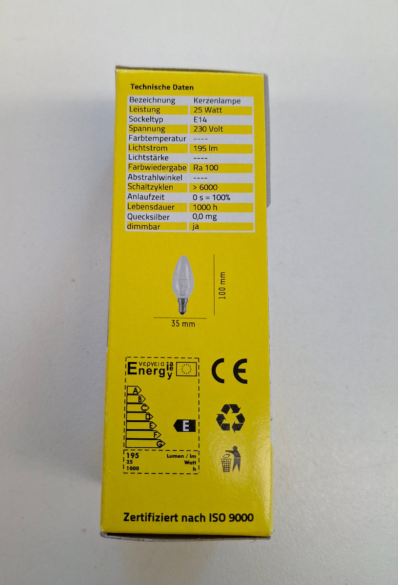 EGB Kerzenlampe 25W E14 230V klar Glühlampe Kerzenform NOS