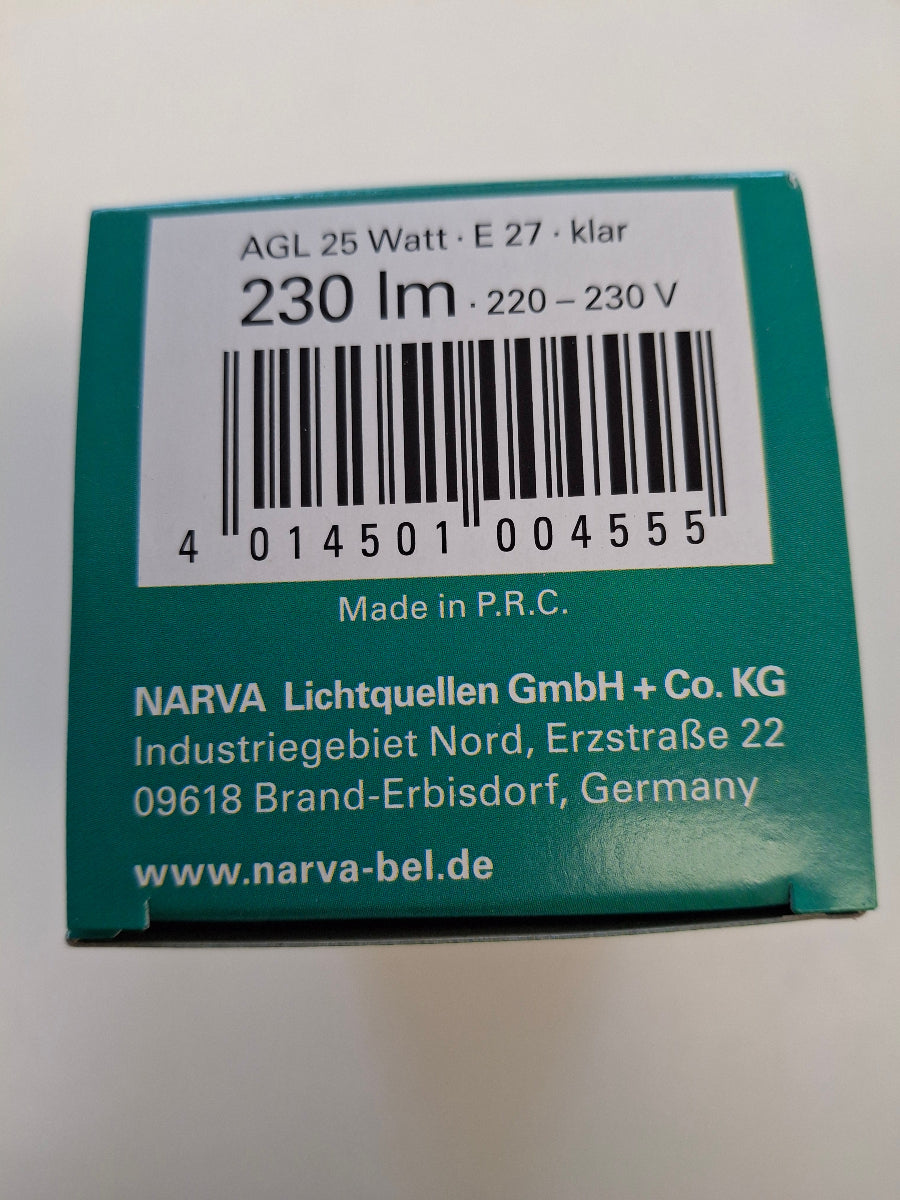 NARVA Glühlampe 25W E27 Klar AGL 230 lm 220-230V Allgebrauchslampe