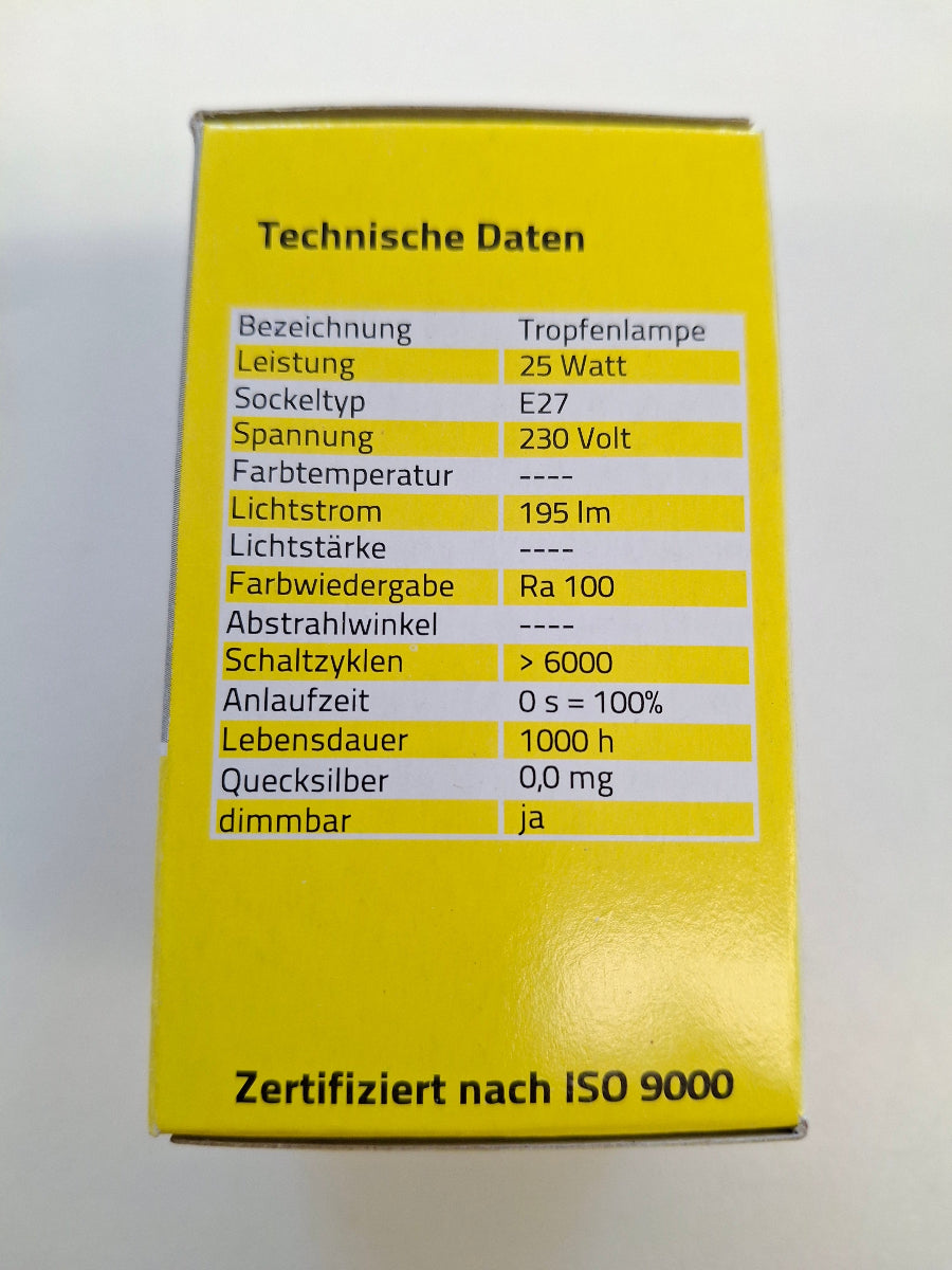 EGB Tropfenlampe 25W E27 Klar 230V Glühlampe 195 lm dimmbar