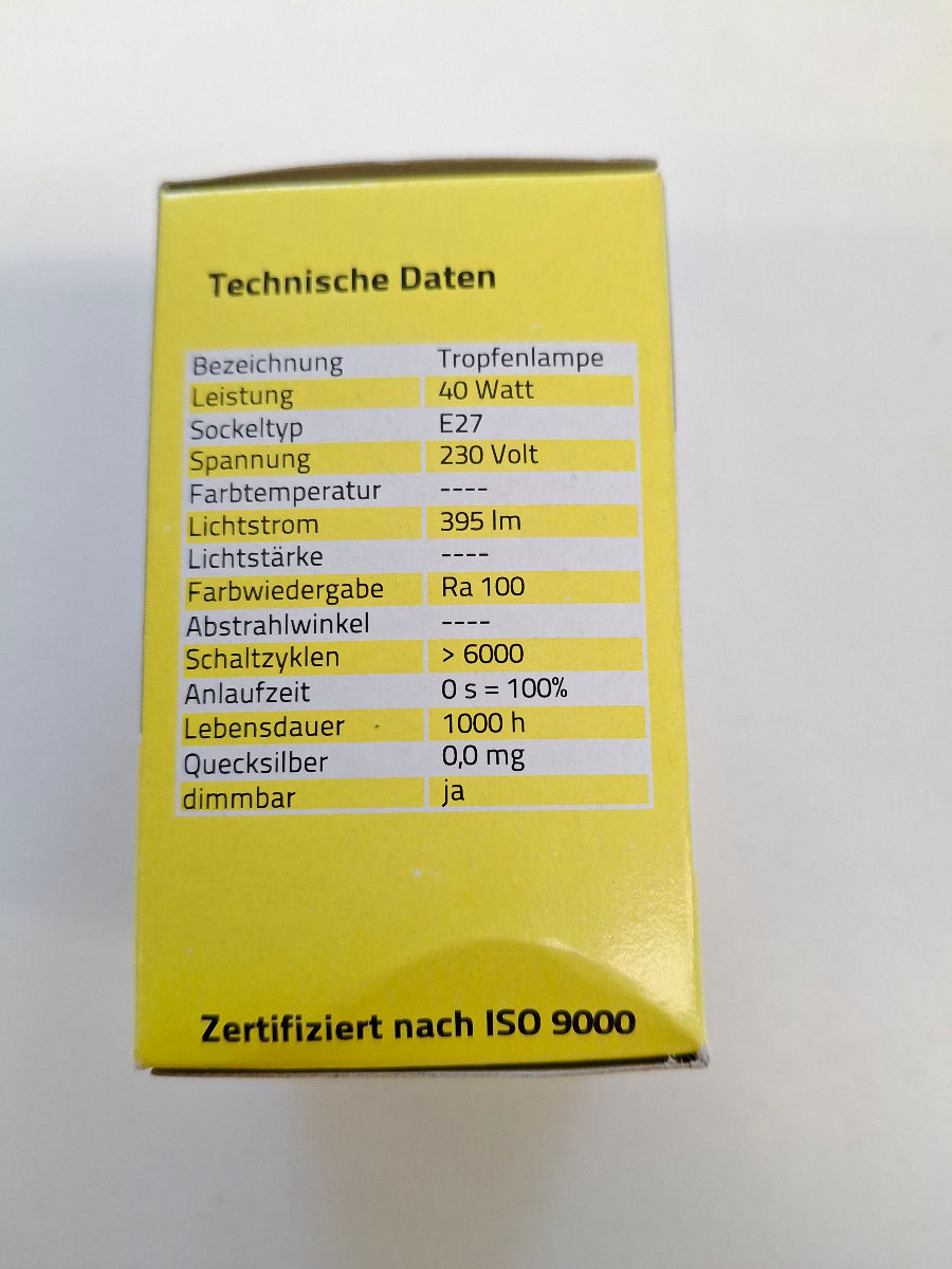 EGB Tropfenlampe 40W E27 Klar 230V Glühlampe 395 lm dimmbar