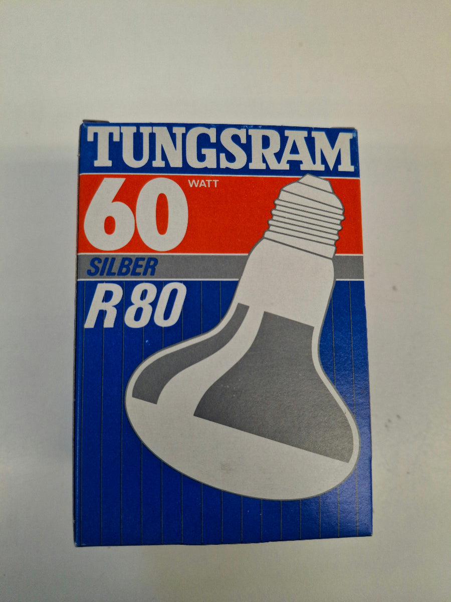 TUNGSRAM R80 Silber Reflektorlampe 60W E27 220–240V NOS Made in Austria