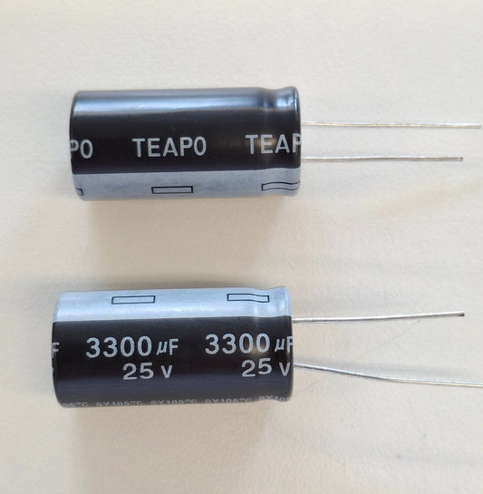 TEAPO Elko 3300 µF 25 V 105 °C (SY-Serie) – hochwertiger Low-ESR-Elektrolytkondensator für Netzteile, Verstärker, DIY-Projekte und Reparaturen.